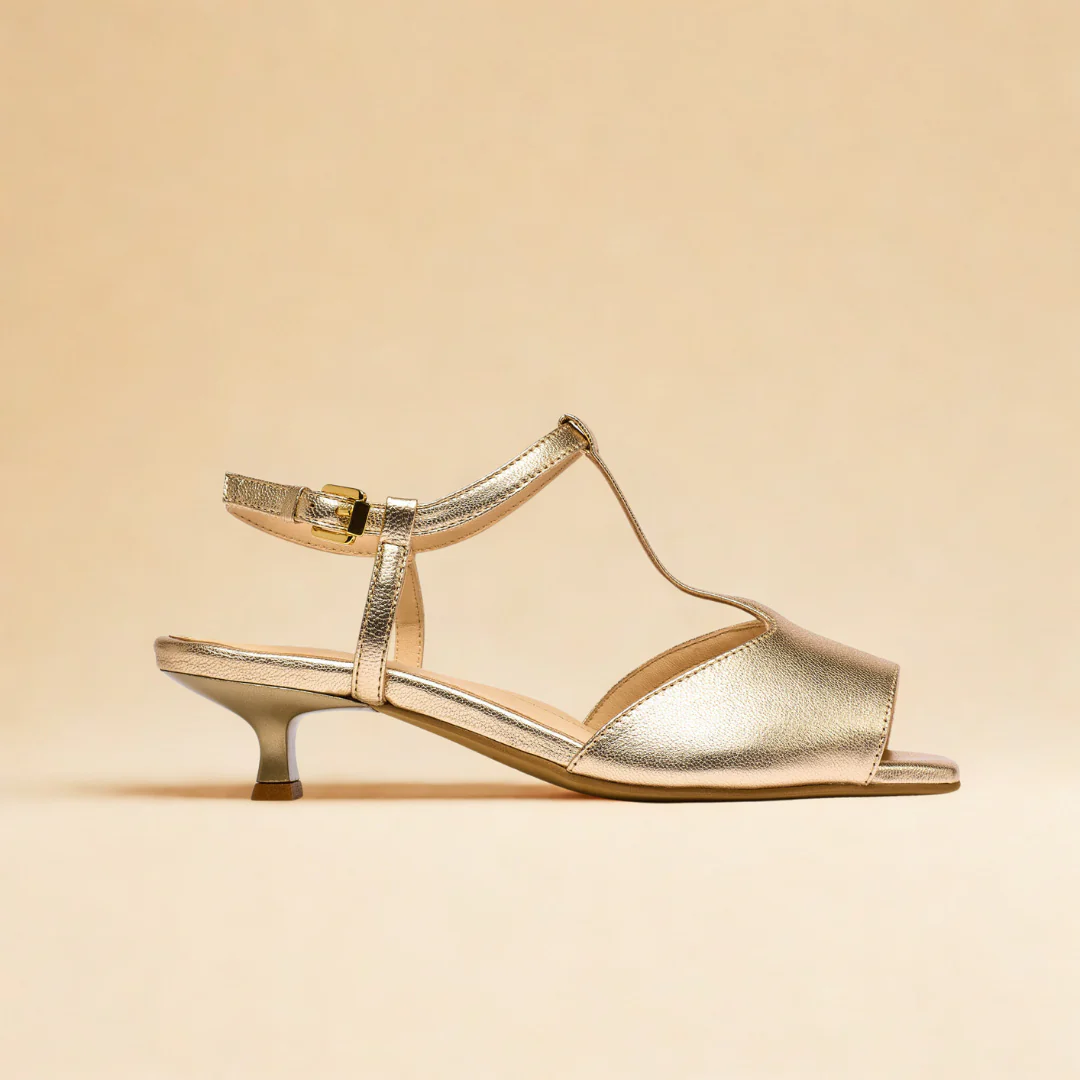 Edith - Champagne Leather Kitten Heels