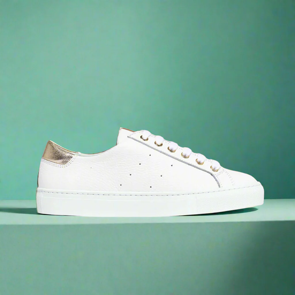 Star - Grain White Leather & Champagne Wide Fit Sneakers