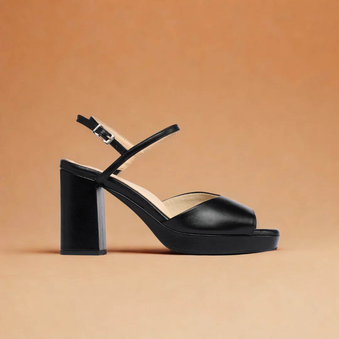 Margot - Black Leather Block Heels