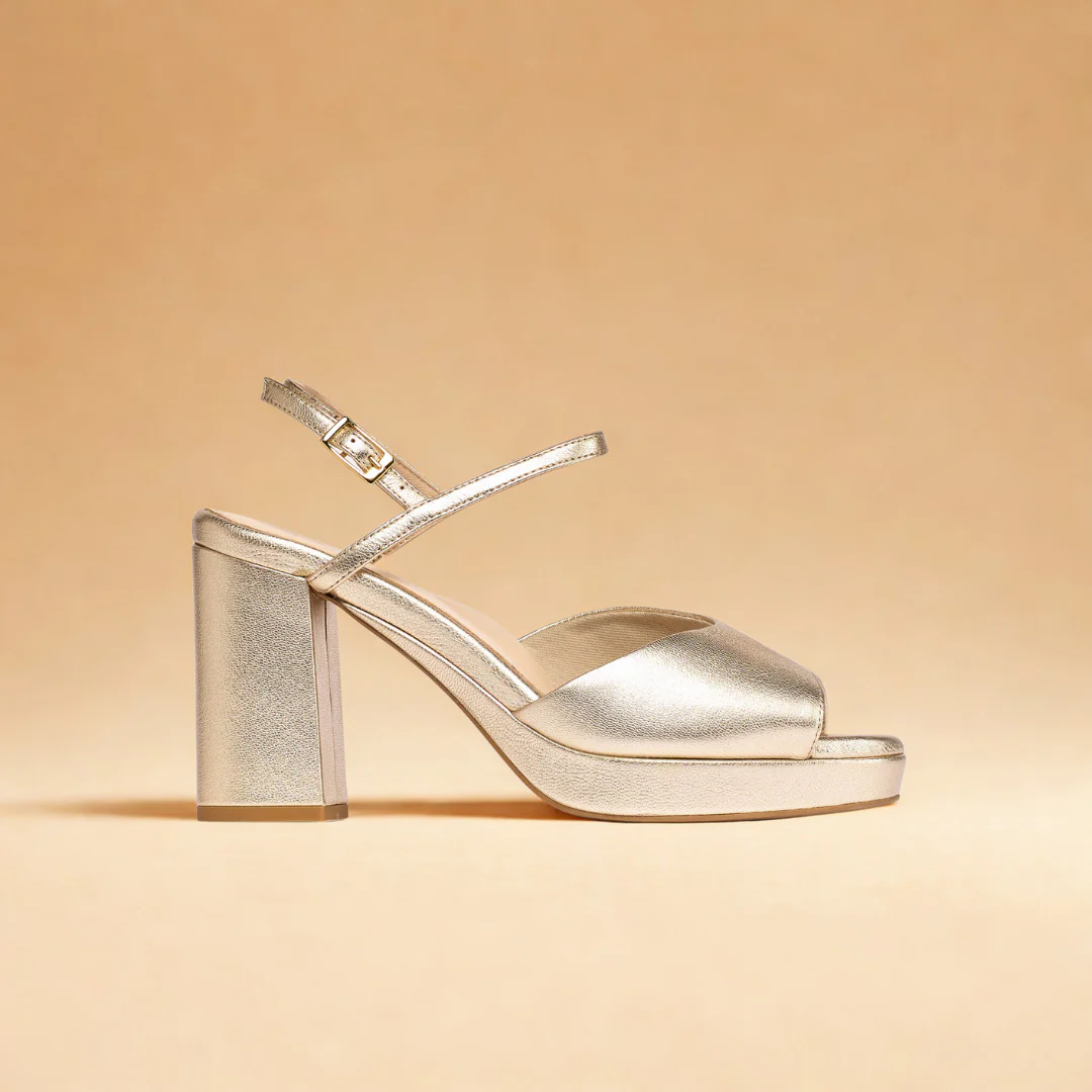 Margot - Champagne Leather Block Heels